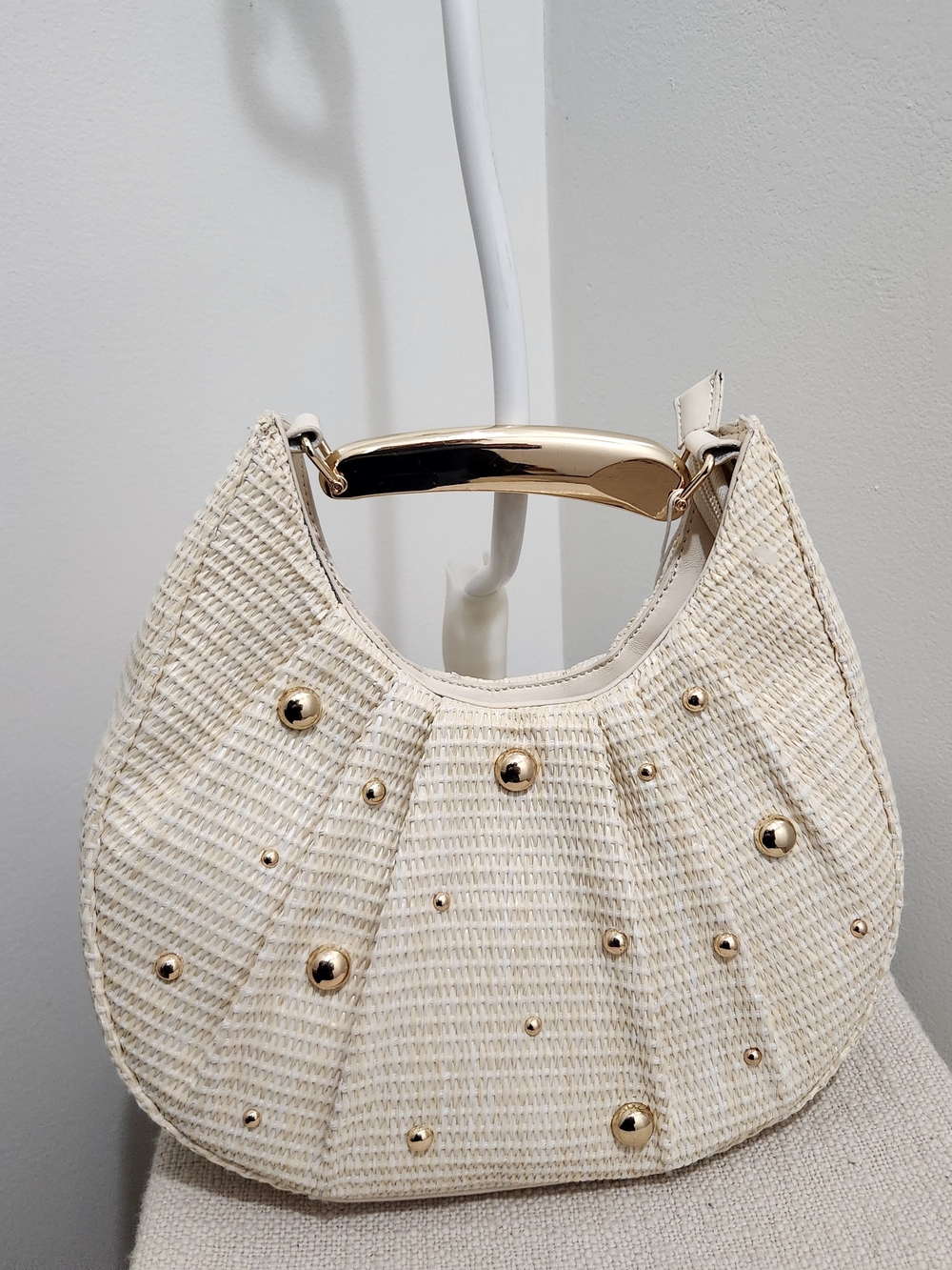 Urban Expressions Cream Woven Hobo Bag with Gold Studs! - Picture 9 of 10